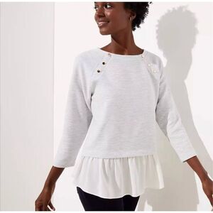 NWT Loft Top Tee Blouse Pullover White Gray Size M